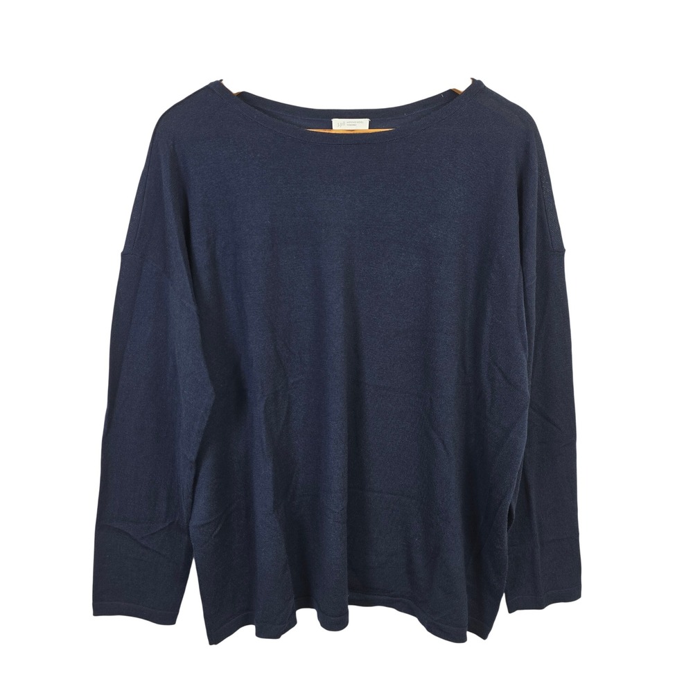 J. Jill Navy Blue 100% Merino Wool Washable Boat Neck Sweater XL Relaxed Fit